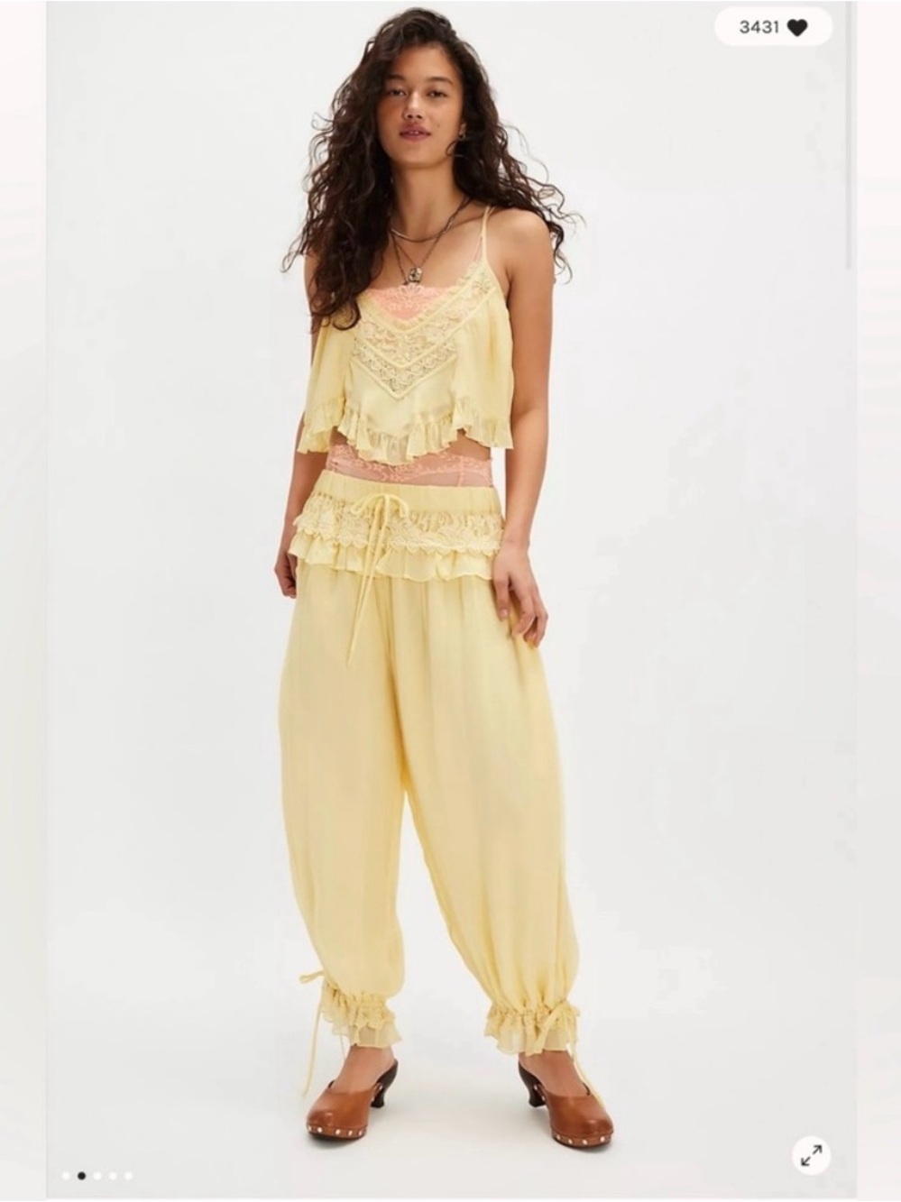 Free people Lyndon Yellow tank Pants & Crop Top Set xs forever young bloomer